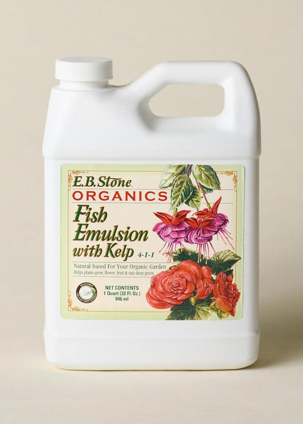 1 gal. organic gardening liquid fish emulsion fertilizer 5-1-1 E.B. Stone Organics Fish Emulsion With Kelp 1 Quart